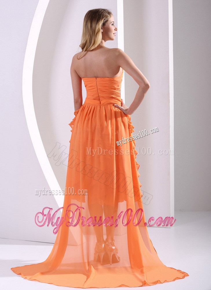 Orange Beaded and Ruffled Layers Detachable High-low Pageant Dresses