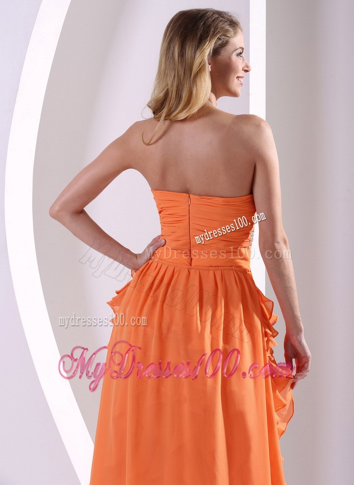 Orange Beaded and Ruffled Layers Detachable High-low Pageant Dresses