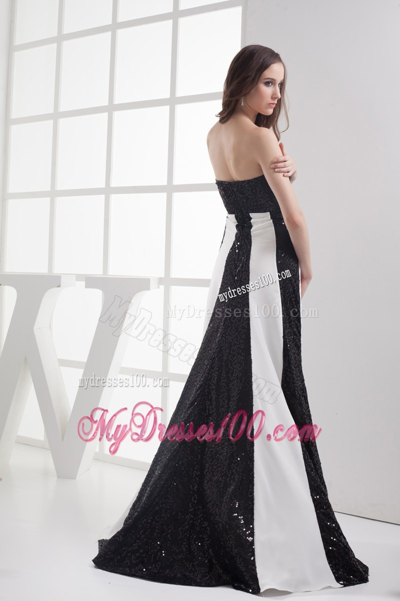 Sequin Black and White Column Strapless Prom Dress