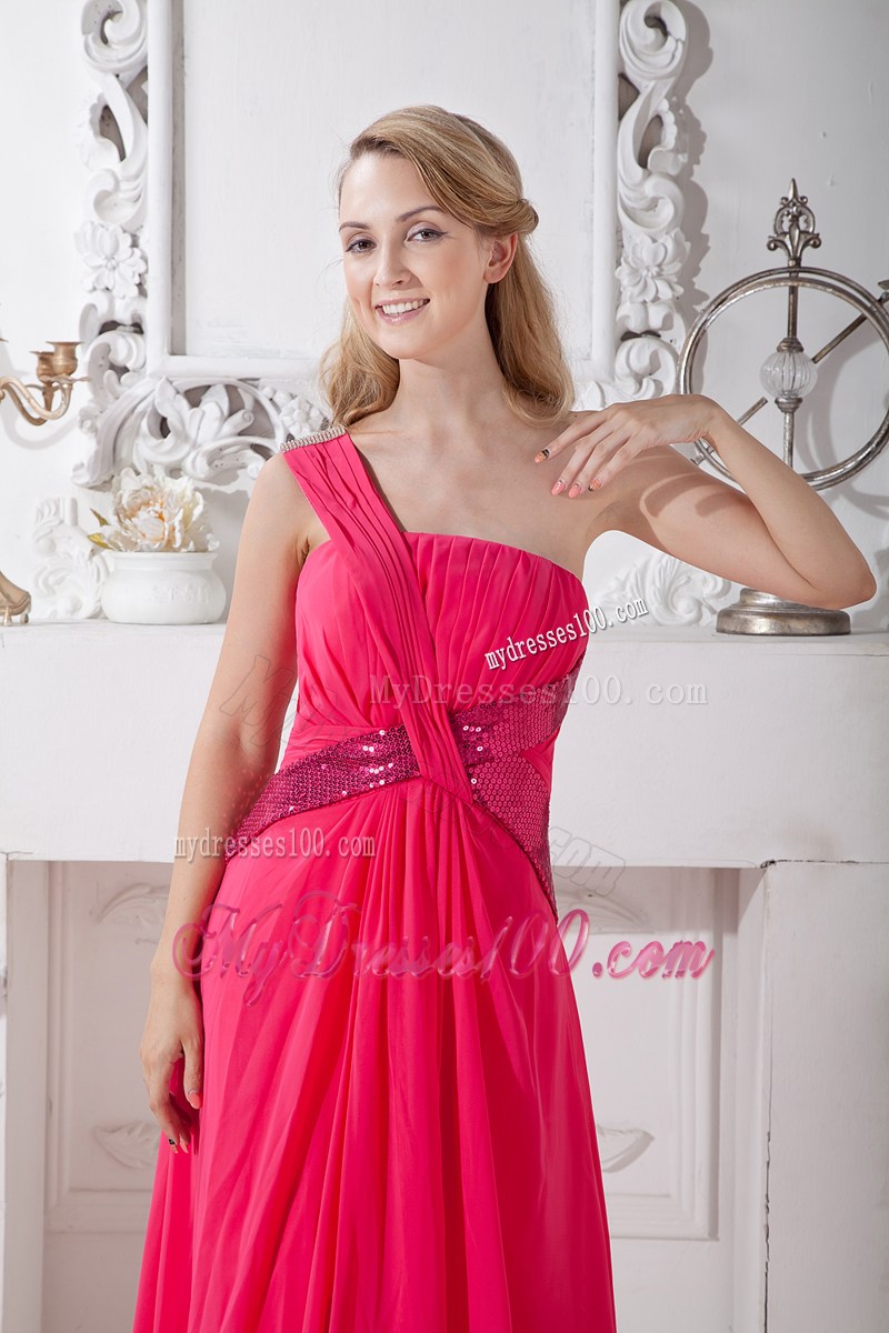 2013 Coral Red Empire One Shoulder Sequins Pageant Dresses Brush Train