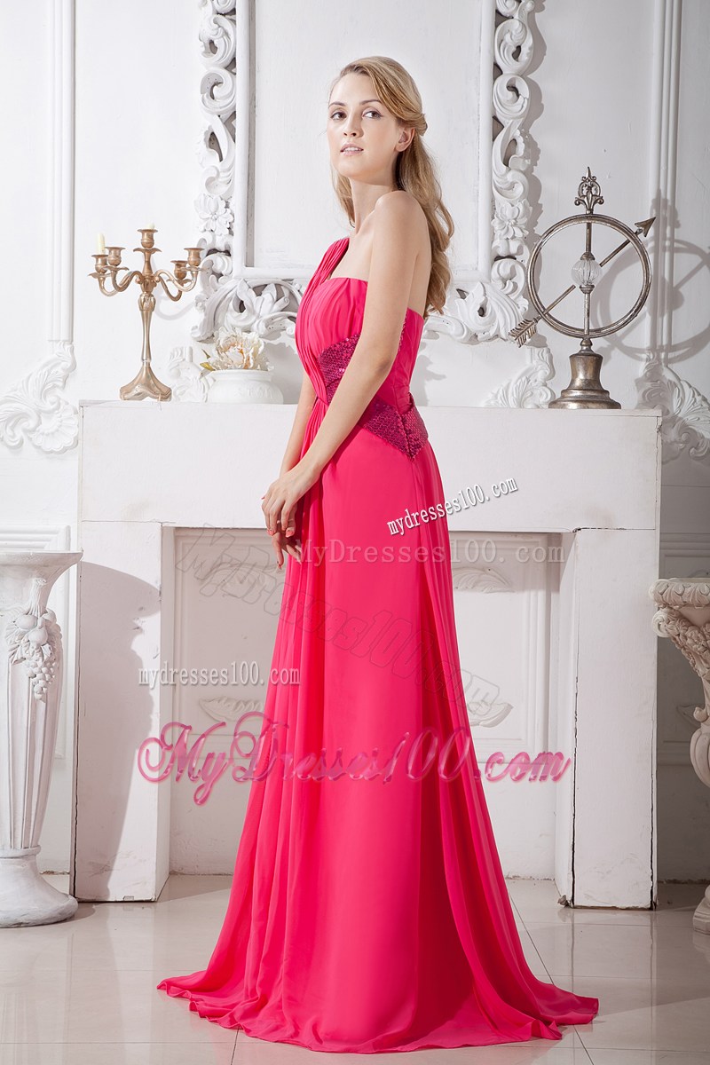 2013 Coral Red Empire One Shoulder Sequins Pageant Dresses Brush Train