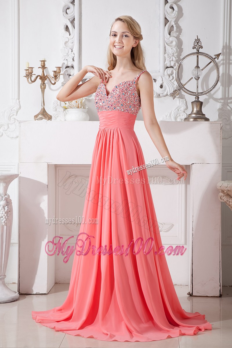 Watermelon Red Spaghetti Straps Pageant Dresses Brush Train