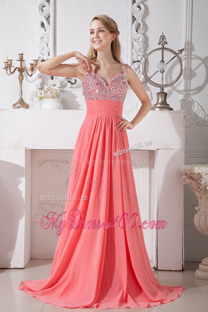 Watermelon Red Spaghetti Straps Pageant Dresses Brush Train
