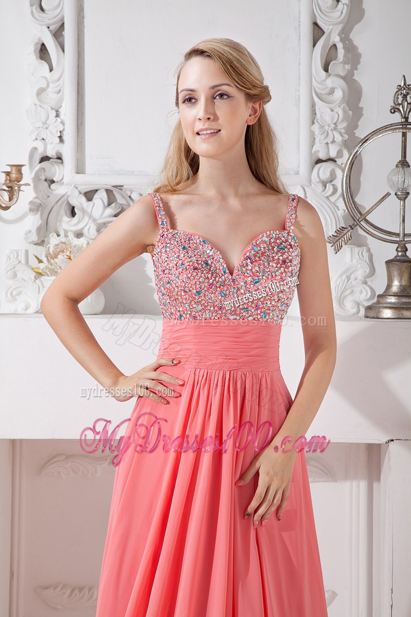 Watermelon Red Spaghetti Straps Pageant Dresses Brush Train