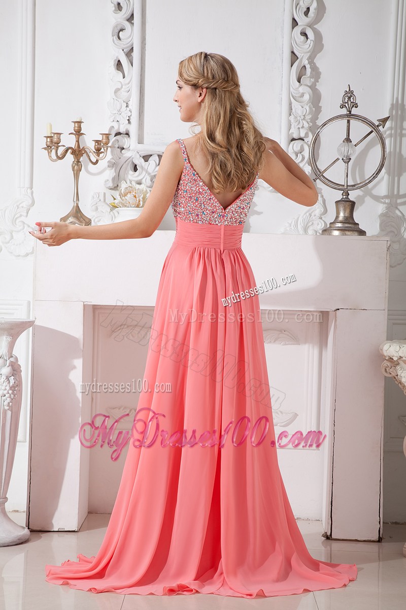 Watermelon Red Spaghetti Straps Pageant Dresses Brush Train