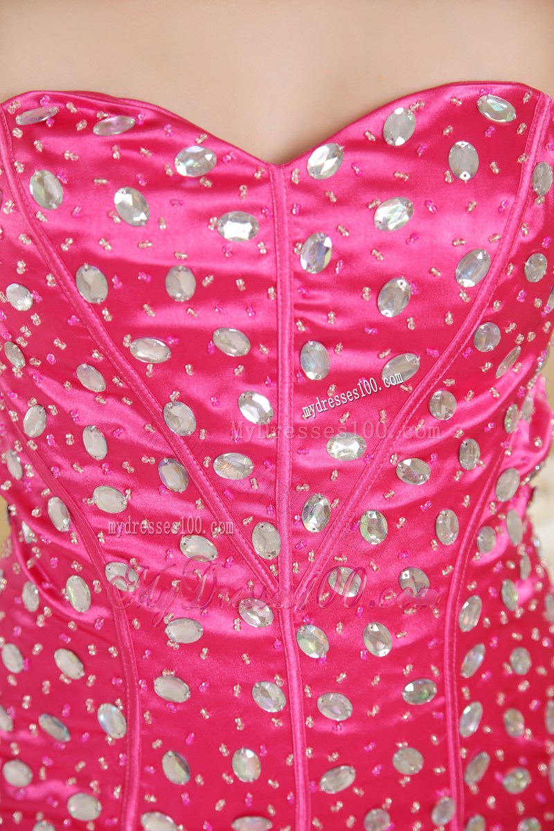 Hot Pink Mermaid Strapless Brush Train Pageant Dresses with Beading