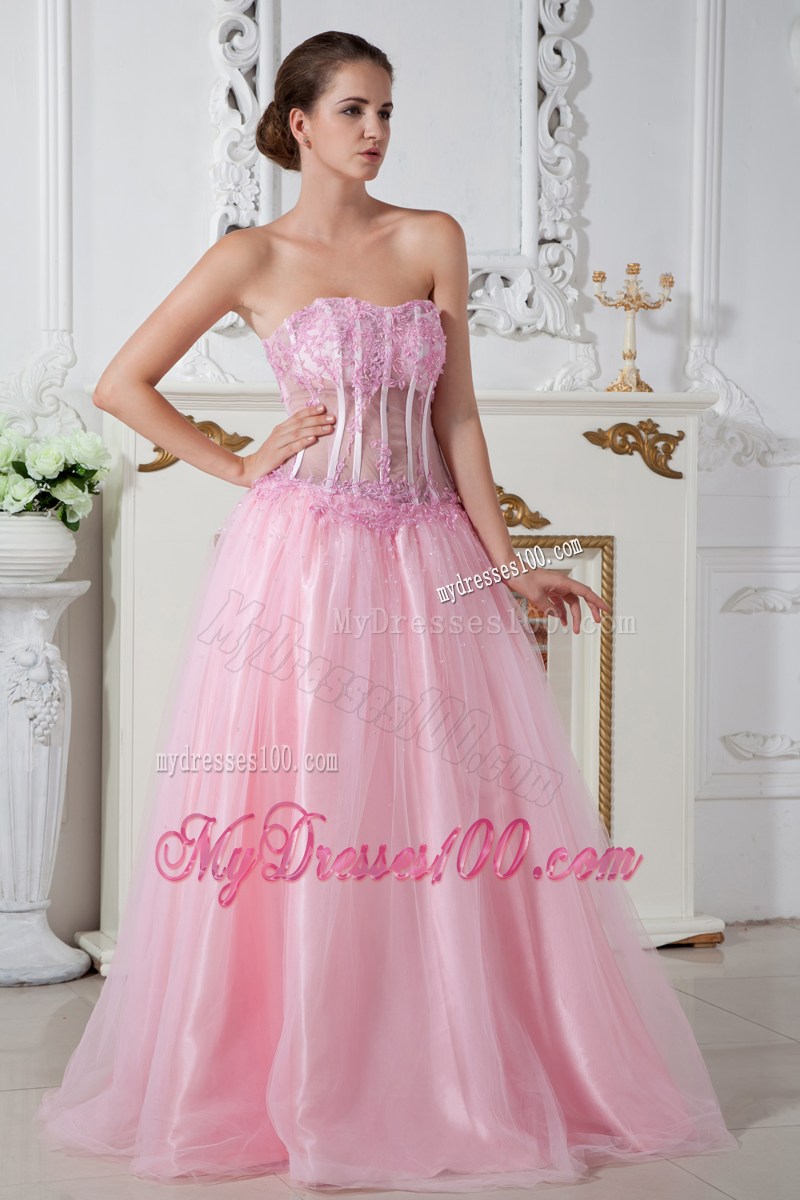 2013 Baby Pink Pageant Dresses Column Strapless Appliques Brush Train