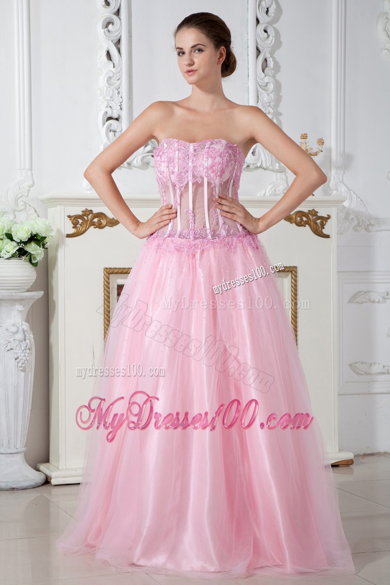 2013 Baby Pink Pageant Dresses Column Strapless Appliques Brush Train