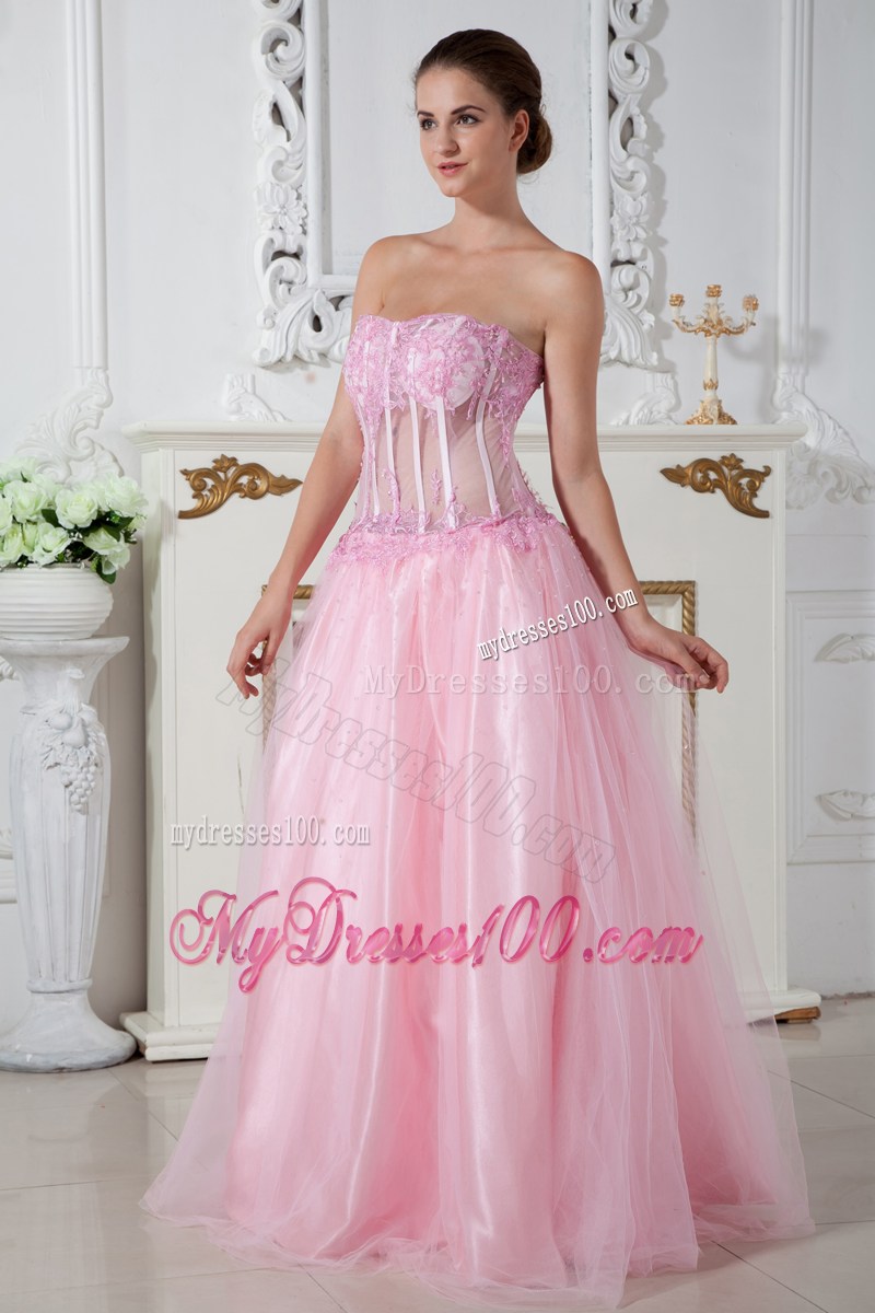 2013 Baby Pink Pageant Dresses Column Strapless Appliques Brush Train