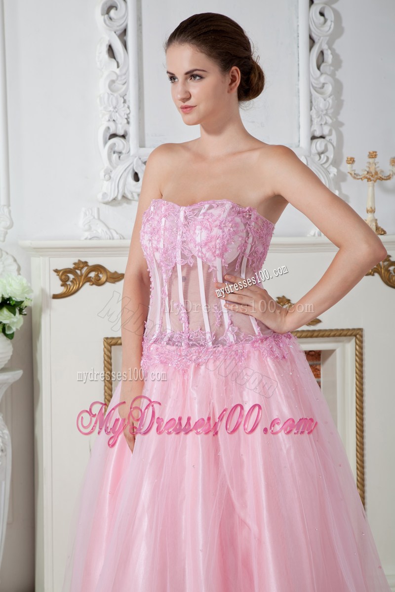 2013 Baby Pink Pageant Dresses Column Strapless Appliques Brush Train