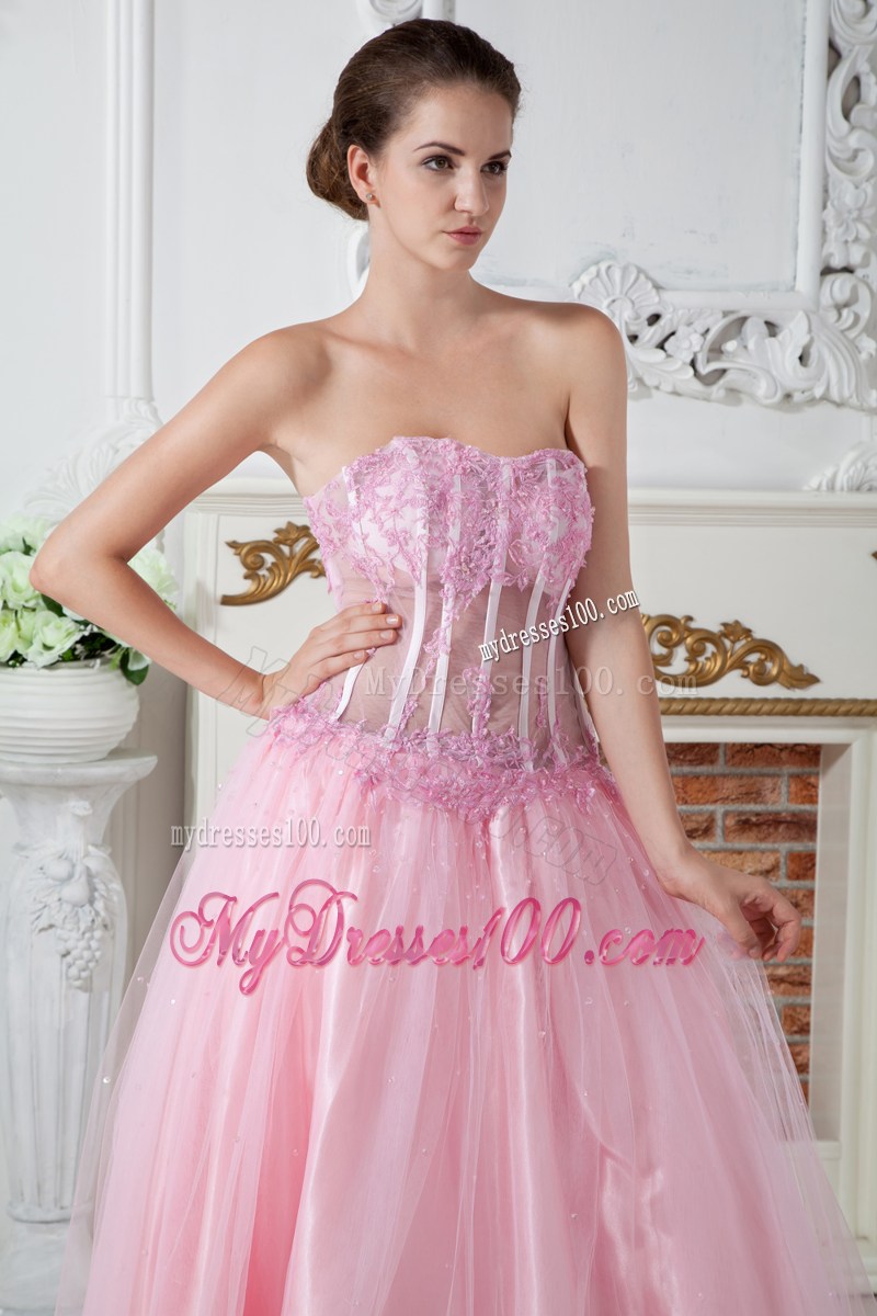 2013 Baby Pink Pageant Dresses Column Strapless Appliques Brush Train