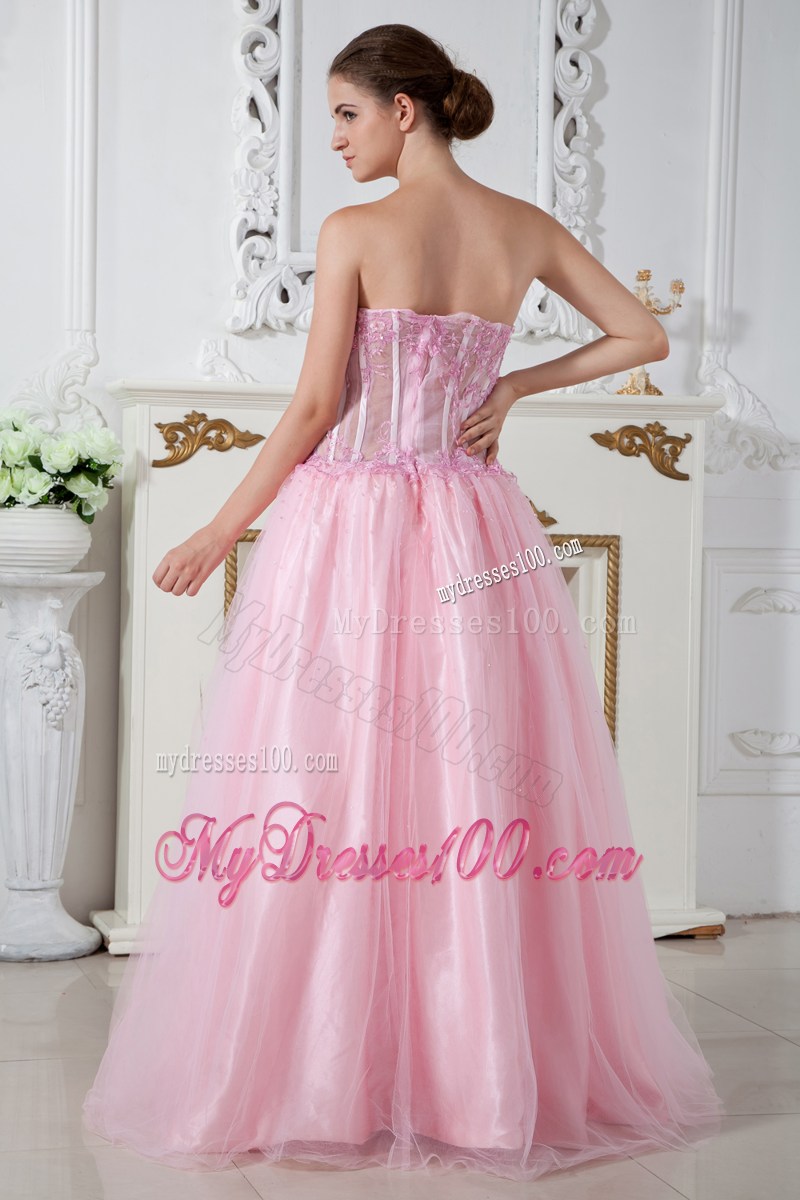 2013 Baby Pink Pageant Dresses Column Strapless Appliques Brush Train