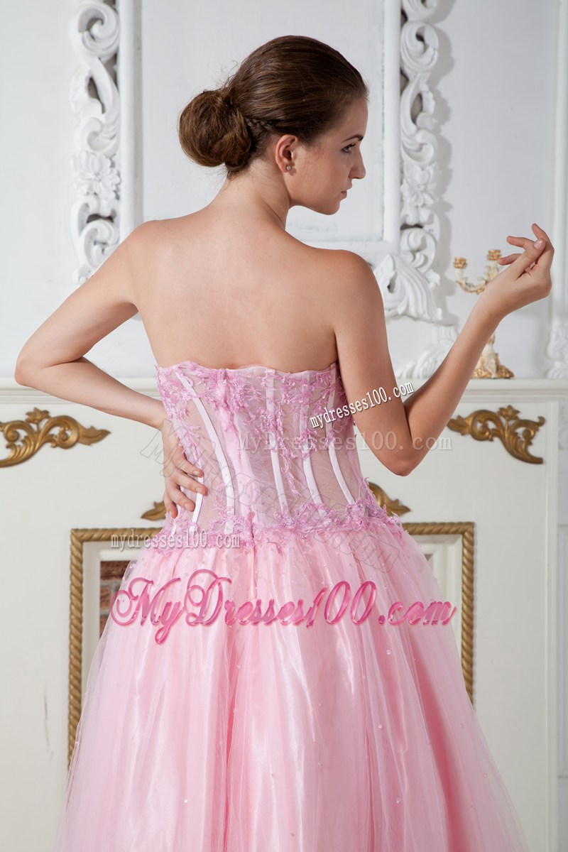 2013 Baby Pink Pageant Dresses Column Strapless Appliques Brush Train