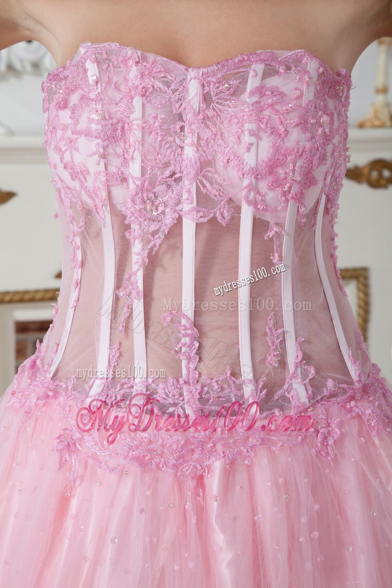 2013 Baby Pink Pageant Dresses Column Strapless Appliques Brush Train