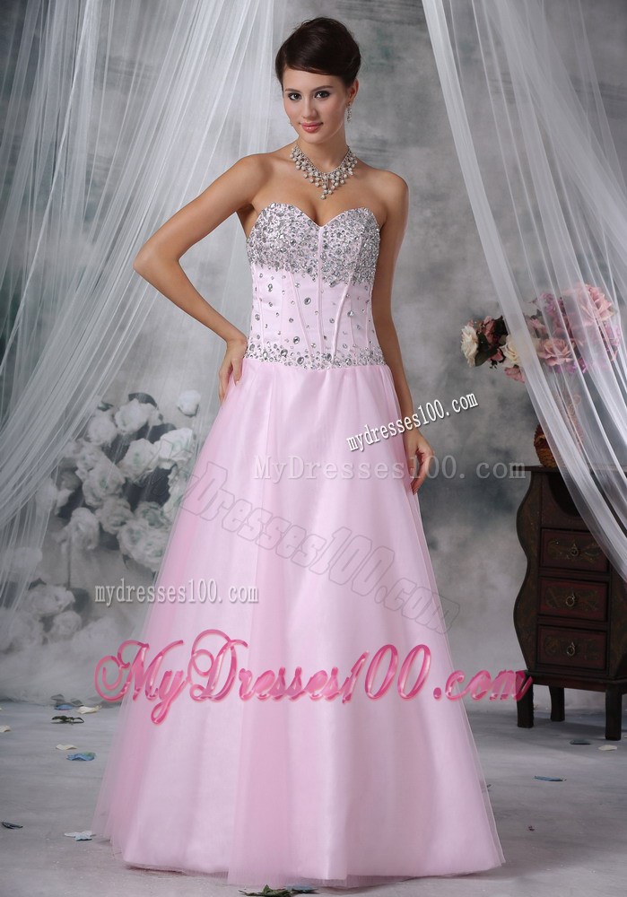 Baby Pink Empire Sweetheart Floor-length Beaded Pageant Dresses