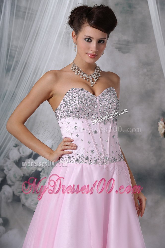 Baby Pink Empire Sweetheart Floor-length Beaded Pageant Dresses