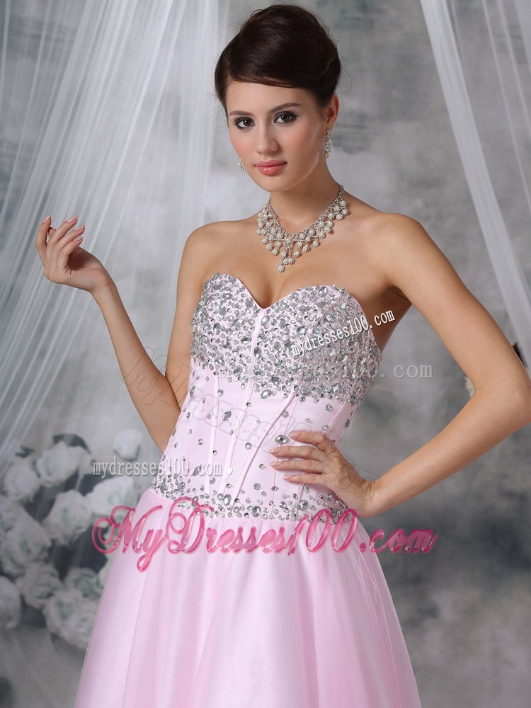 Baby Pink Empire Sweetheart Floor-length Beaded Pageant Dresses