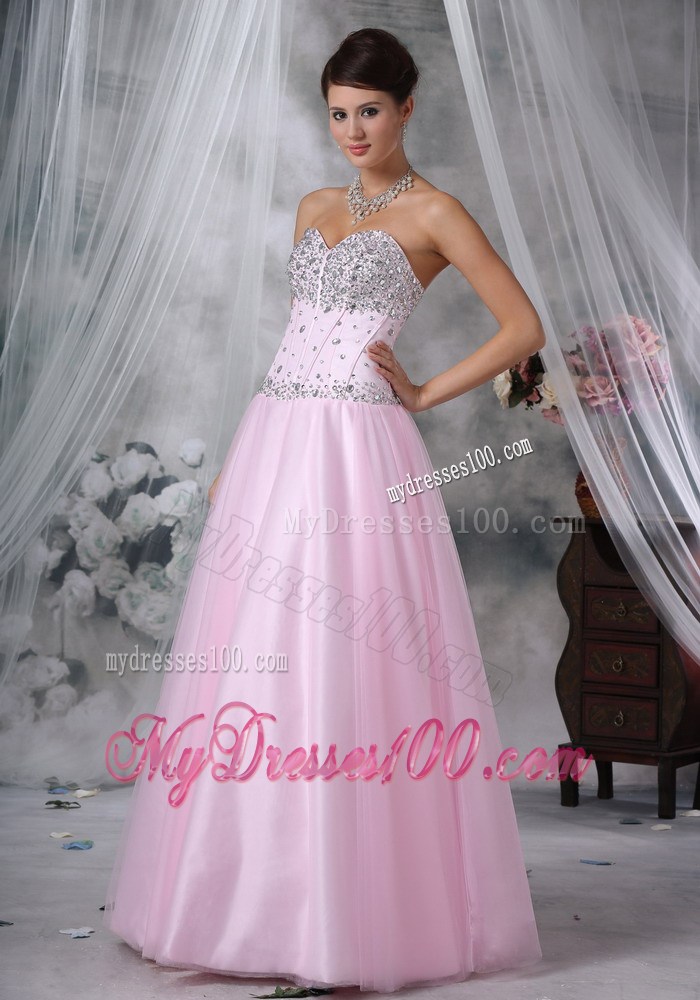Baby Pink Empire Sweetheart Floor-length Beaded Pageant Dresses