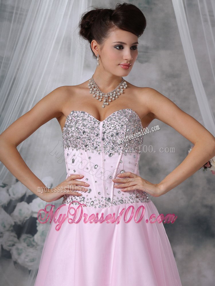 Baby Pink Empire Sweetheart Floor-length Beaded Pageant Dresses