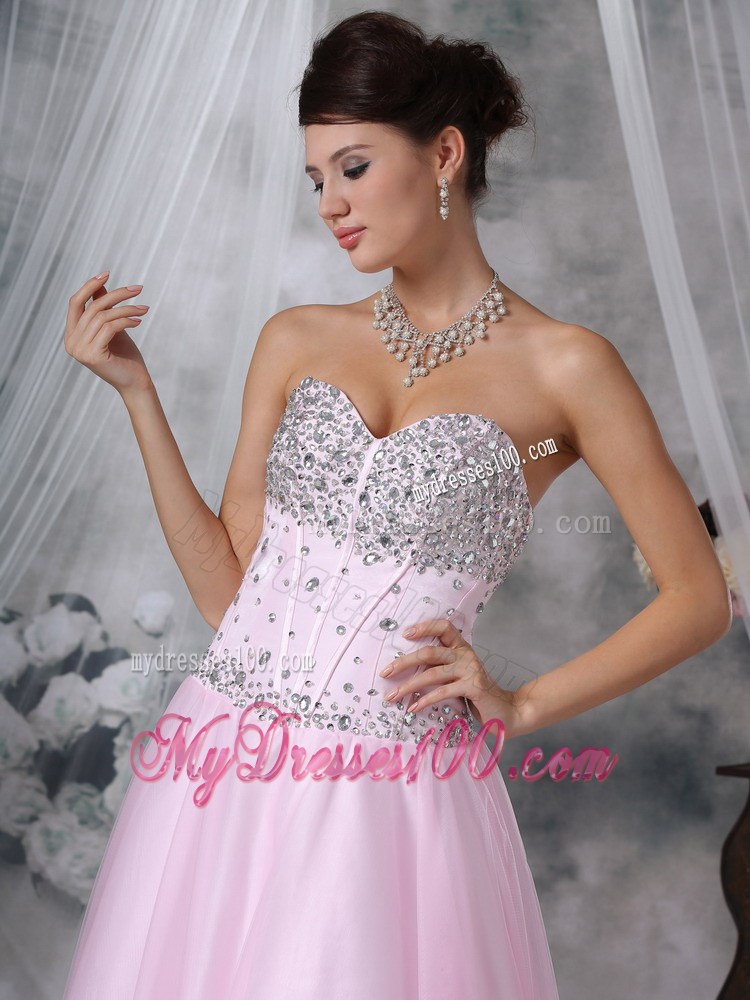 Baby Pink Empire Sweetheart Floor-length Beaded Pageant Dresses