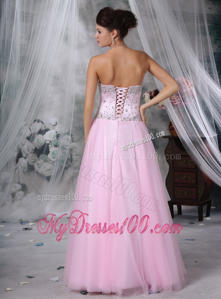 Baby Pink Empire Sweetheart Floor-length Beaded Pageant Dresses