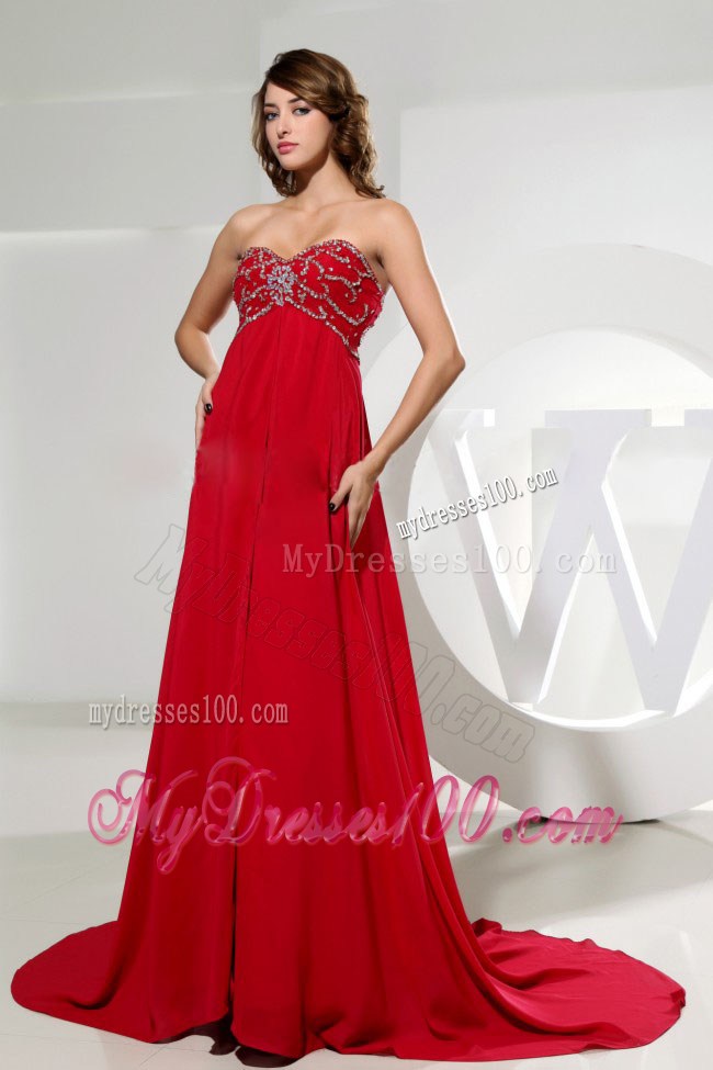 Sweetheart and Beading For Custom Made Red Prom Dress