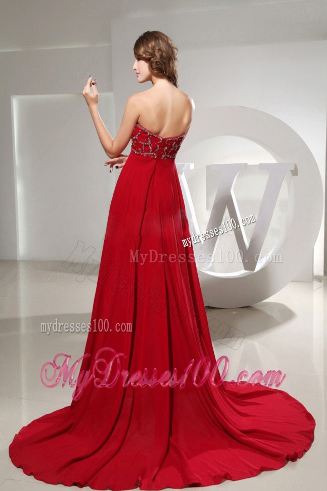 Sweetheart and Beading For Custom Made Red Prom Dress