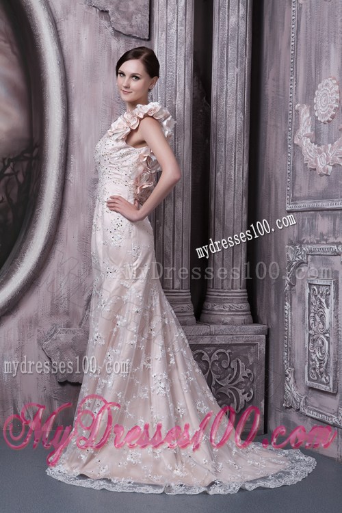 Modern Champagne Pageant Dresses Column Scoop Flowers Brush Train