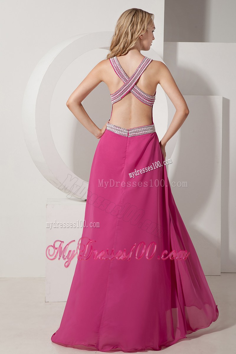 Hot Pink V-neck Floor-length Appliques With Beading Pageant Dresses