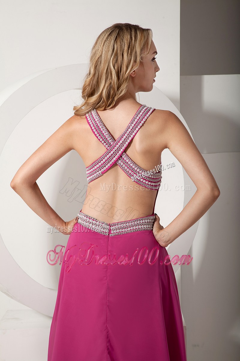 Hot Pink V-neck Floor-length Appliques With Beading Pageant Dresses
