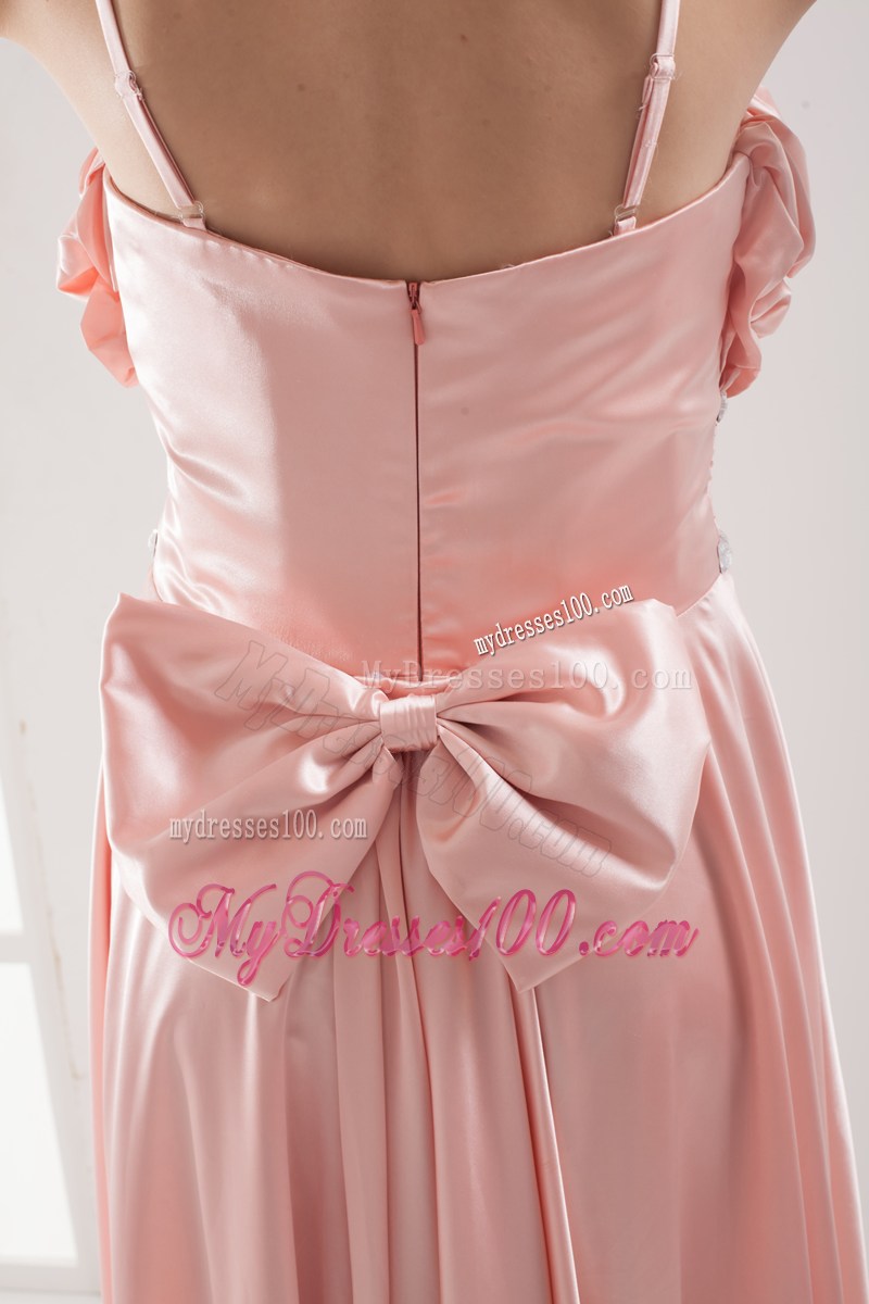 Watermelon Sapghetti Straps Beading High-low Ruching Prom Dress