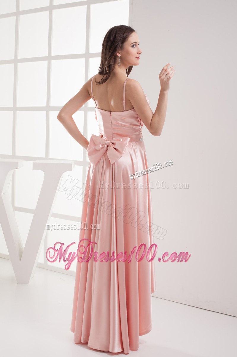 Watermelon Sapghetti Straps Beading High-low Ruching Prom Dress
