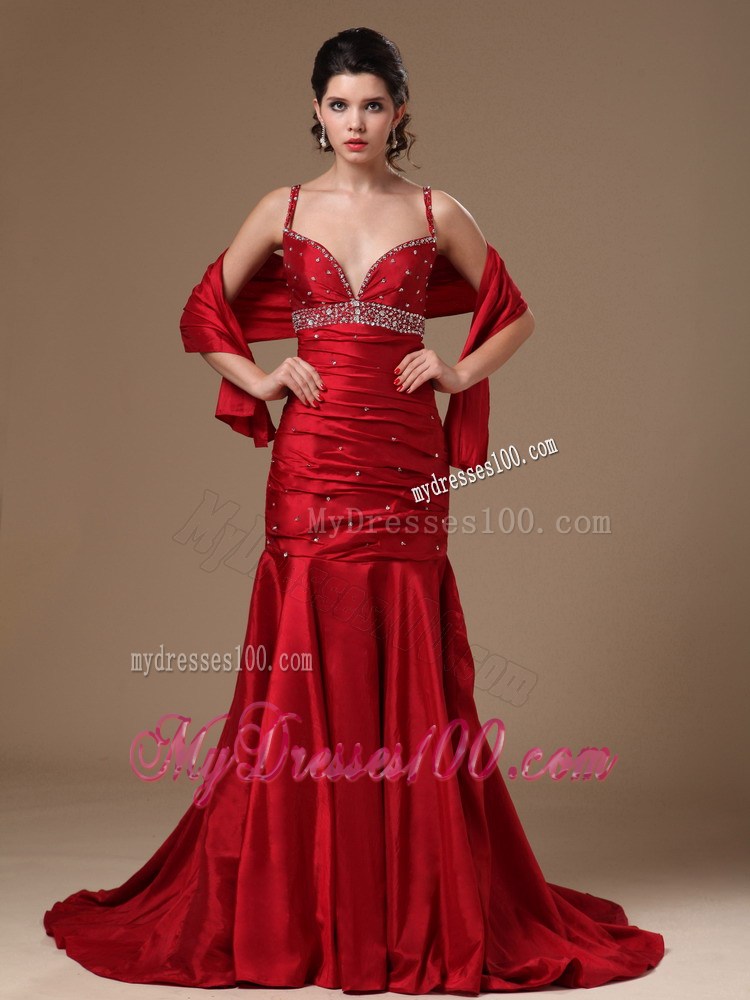 Wine Red Mermaid Sweep Hottest Beaded Prom Pageant Dresses