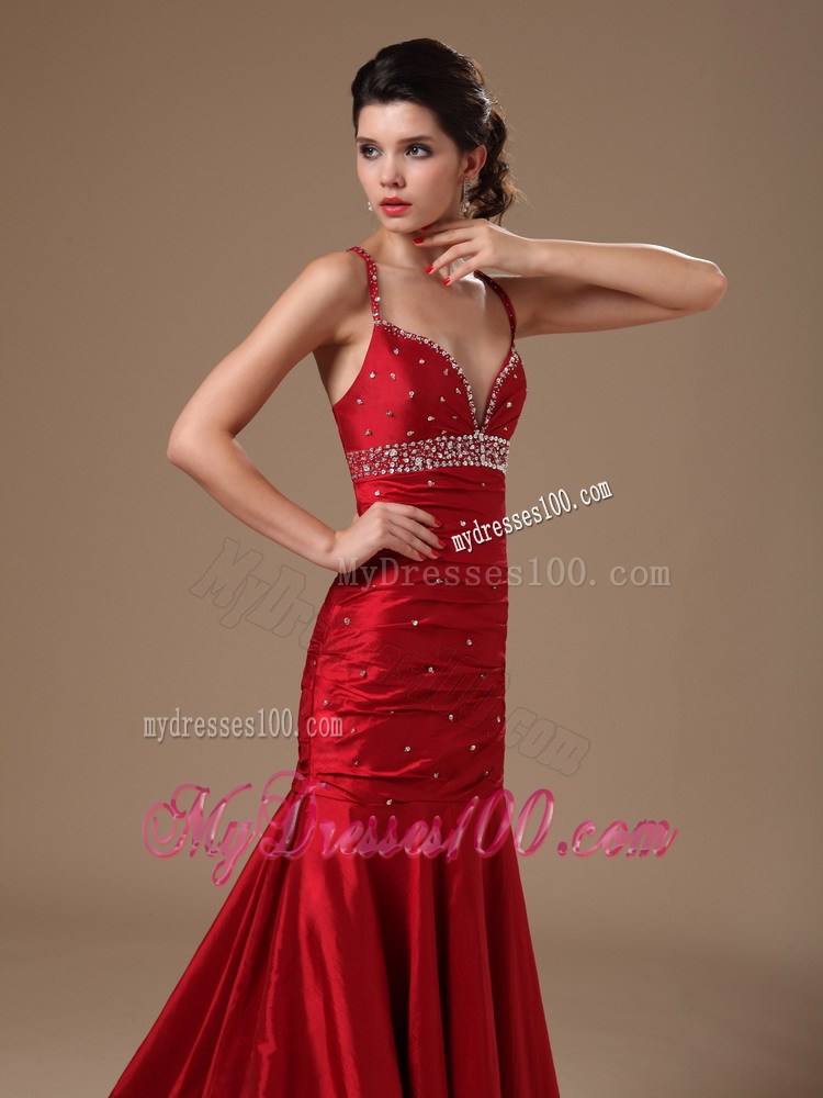 Wine Red Mermaid Sweep Hottest Beaded Prom Pageant Dresses