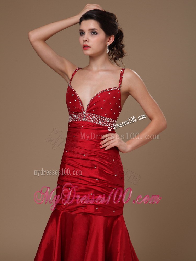 Wine Red Mermaid Sweep Hottest Beaded Prom Pageant Dresses