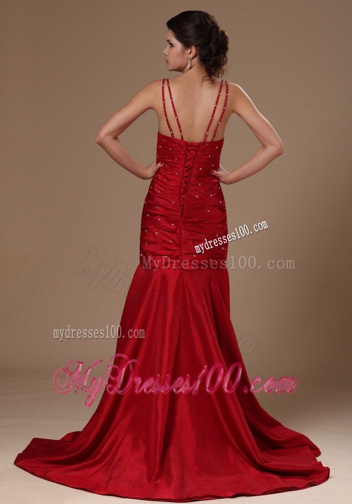 Wine Red Mermaid Sweep Hottest Beaded Prom Pageant Dresses