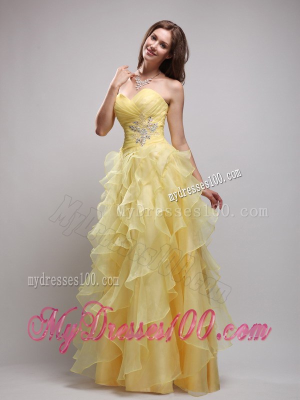 Yellow Empire Sweetheart Ruffles and Appliques Pageant Dresses
