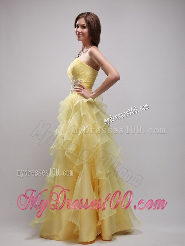 Yellow Empire Sweetheart Ruffles and Appliques Pageant Dresses
