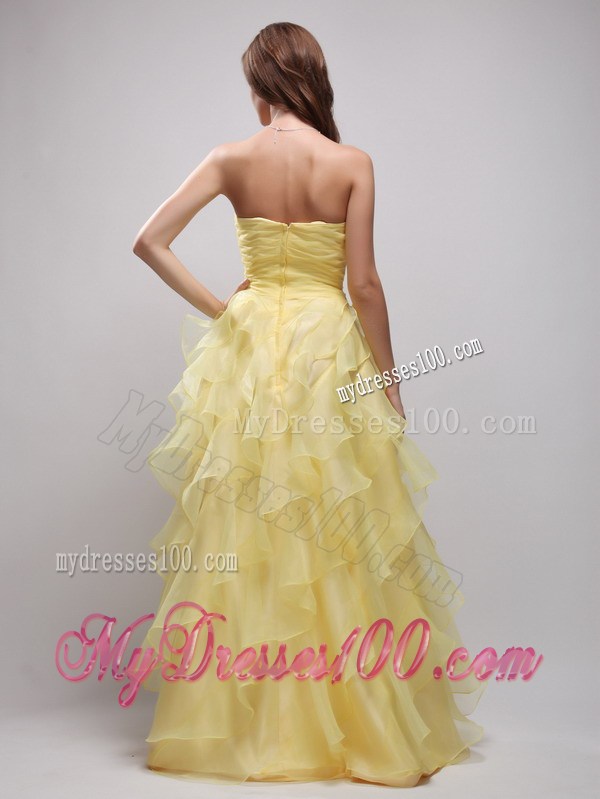 Yellow Empire Sweetheart Ruffles and Appliques Pageant Dresses