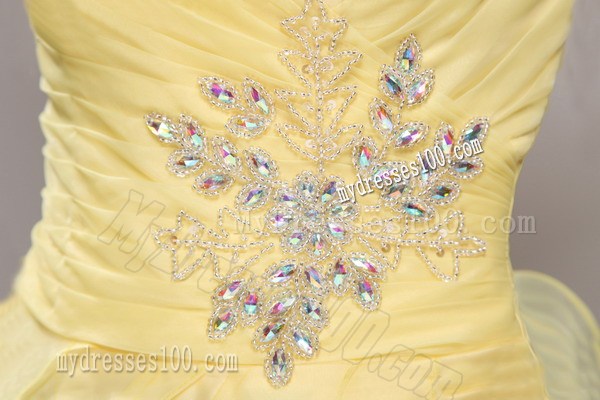 Yellow Empire Sweetheart Ruffles and Appliques Pageant Dresses