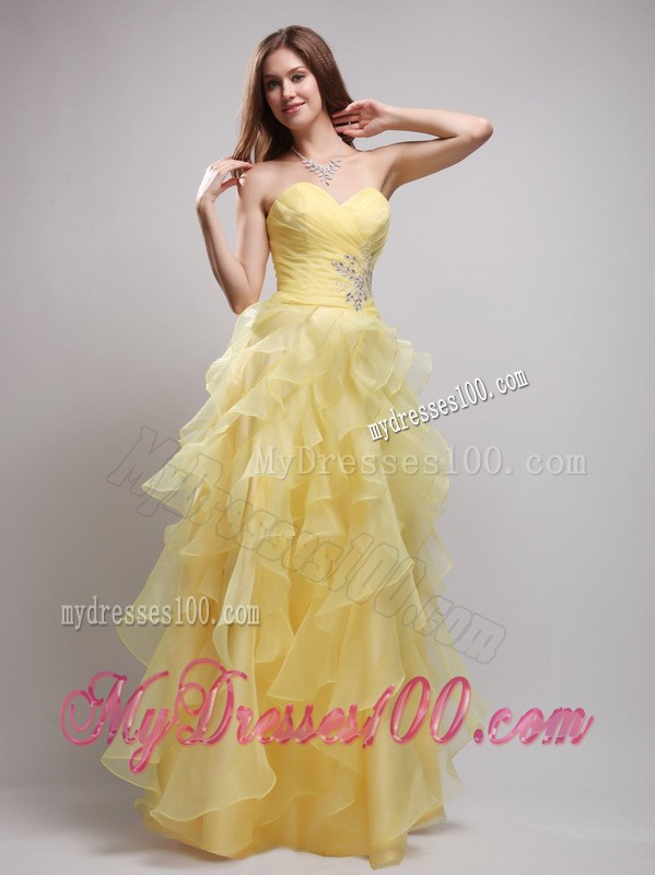 Yellow Empire Sweetheart Ruffles and Appliques Pageant Dresses