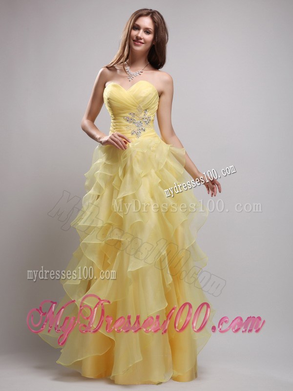 Yellow Empire Sweetheart Ruffles and Appliques Pageant Dresses