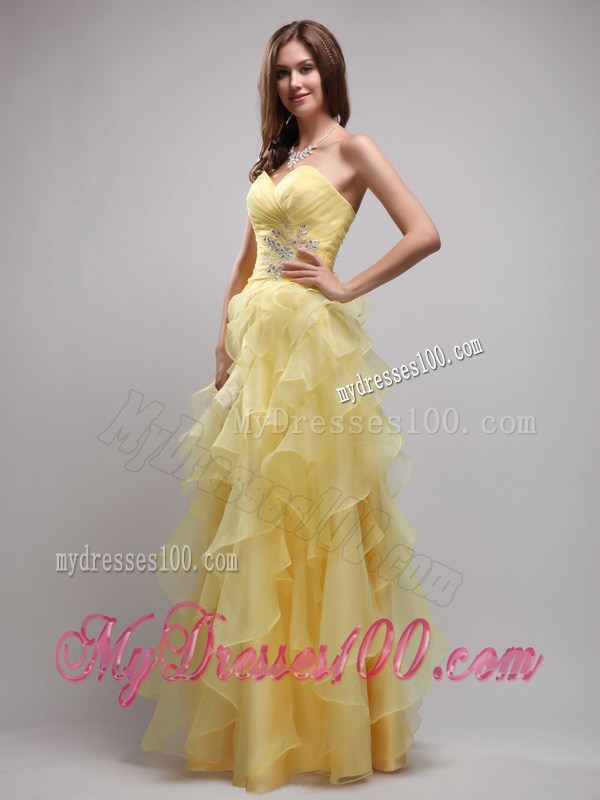 Yellow Empire Sweetheart Ruffles and Appliques Pageant Dresses