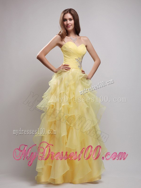 Yellow Empire Sweetheart Ruffles and Appliques Pageant Dresses