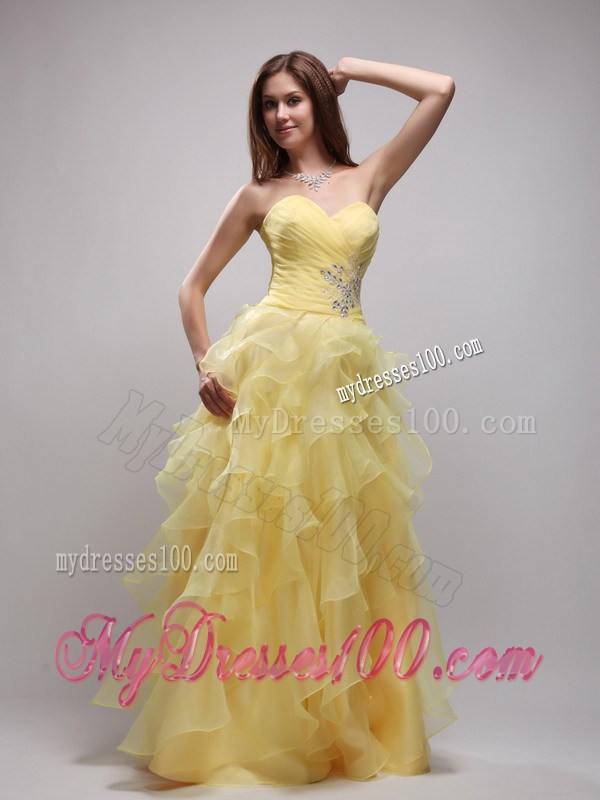 Yellow Empire Sweetheart Ruffles and Appliques Pageant Dresses