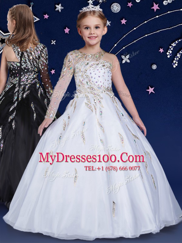 Trendy Floor Length Zipper Flower Girl Dresses for Less White for Quinceanera and Wedding Party with Beading and Ruffles