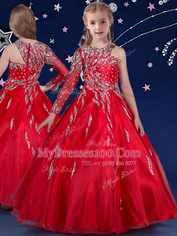 Best Red Pageant Gowns For Girls Quinceanera and Wedding Party and For with Beading and Ruffles Asymmetric Sleeveless Zipper