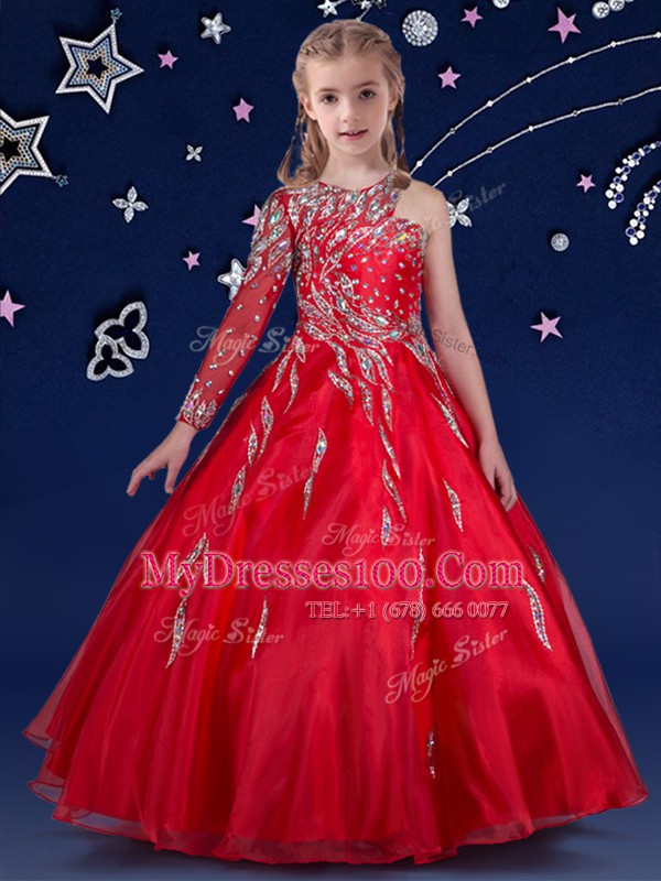 Best Red Pageant Gowns For Girls Quinceanera and Wedding Party and For with Beading and Ruffles Asymmetric Sleeveless Zipper