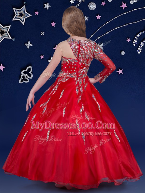 Best Red Pageant Gowns For Girls Quinceanera and Wedding Party and For with Beading and Ruffles Asymmetric Sleeveless Zipper