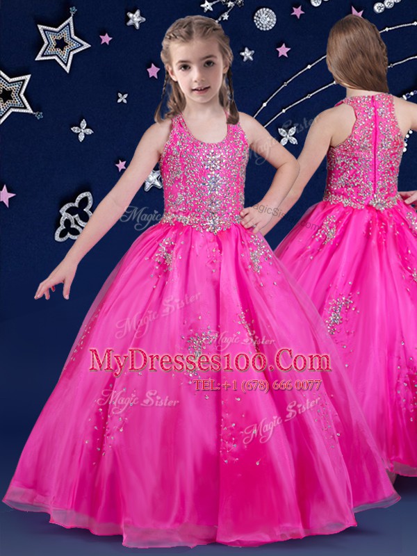 Scoop Sleeveless Beading Zipper Little Girl Pageant Dress